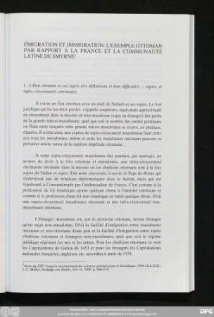 Émigration Et Immigration: L'Example Ottoman Par Rapport À La France Et La Communauté Latine De Smyrne