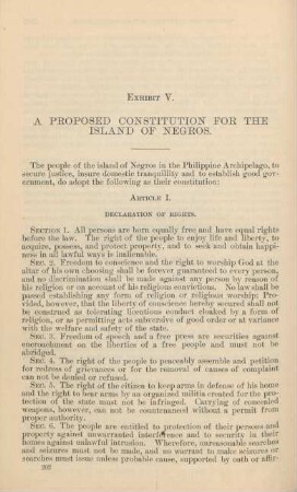 Exhibit V. A proposed constitution for the Island of Negros