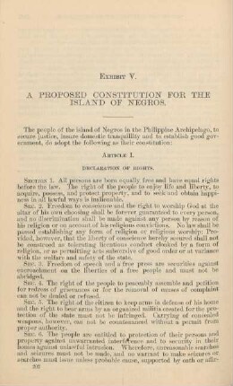 Exhibit V. A proposed constitution for the Island of Negros