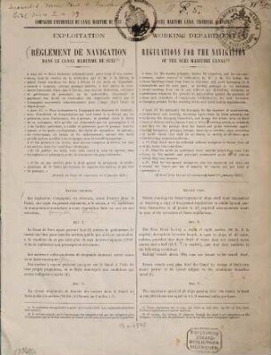 Règlement de Navigation dans le Canal Suez : = Regulations for the navigation of the Suez Maritime Canal