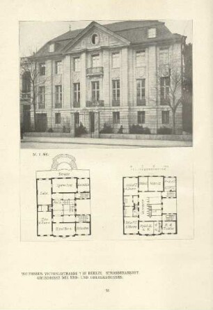 Wohnhaus Victoriastrasse 7 in Berlin, Strassenansicht. Grundrisse des Erd- und Obergeschosses