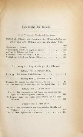Sitzungsberichte der Bayerischen Akademie der Wissenschaften, Philosophisch-Philologische und Historische Klasse, 1879