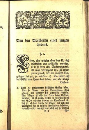 Von den Vortheilen eines langen Lebens.