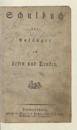 Schulbuch für Anfänger im Lesen und Denken