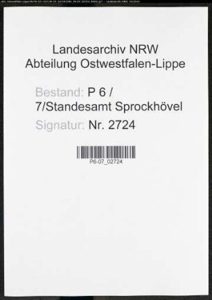 Sterberegister Standesamt Sprockhövel