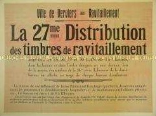 Maueranschlag für das besetzte Belgien mit der Verordnung über die Verteilung der Lebensmittelkarten (einsprachig)