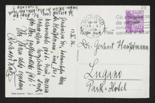 Brief von Richard Katz an Gerhart Hauptmann und Margarete Hauptmann