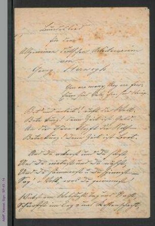 Gedicht von Georg Herwegh: Bundeslied für den Allgemeinen deutschen Arbeiterverein, hs.