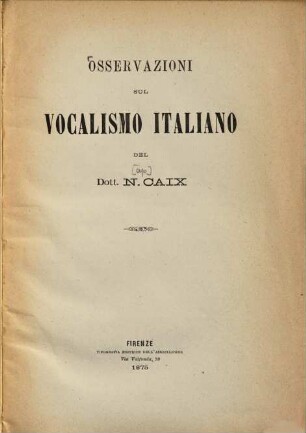 Osservazioni sul vocalismo italiano