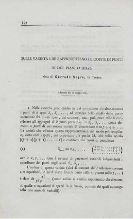 Sulle varietà che rappresentano le coppie di punti di du piani o spazi.
