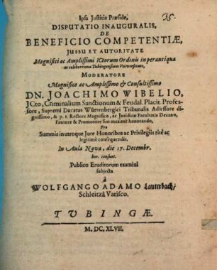 Disputatio inauguralis de beneficio competentiae