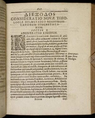 Sectio I. Adumbratio Ejusdem.