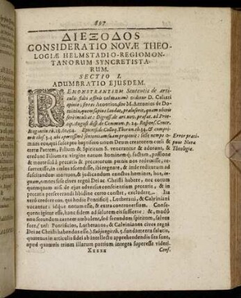 Sectio I. Adumbratio Ejusdem.