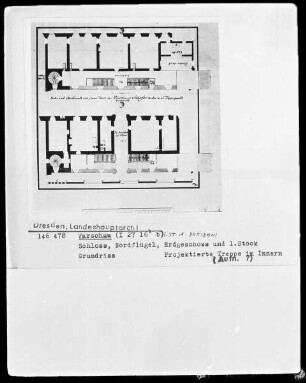 Warschau, Schloss, Nordflügel, Erdgeschoß und 1. Stock (projektierte Treppe im Inneren)
