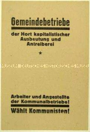 Flugschrift der KPD gegen die SPD und Aufruf zu den Kommunalwahlen 1929
