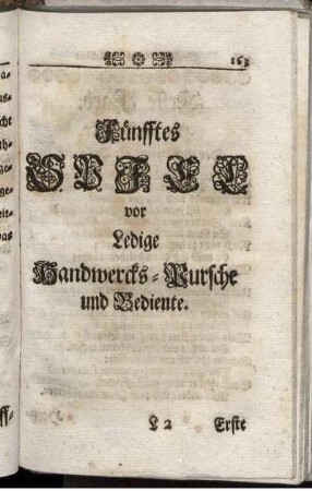 Fünfftes Spiel vor Ledige Handwercks- Bursche und Bediente.