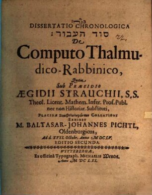Diss. chron. de computo Thalmudico-Rabbin
