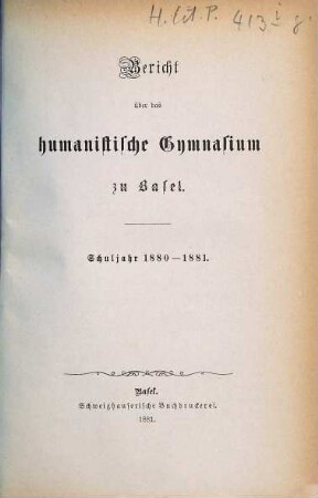 Bericht : über d. ... Schuljahr. 1880/81