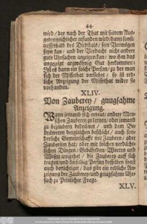 XLIV. Von Zauberey/ gnugsahme Anzeigung.