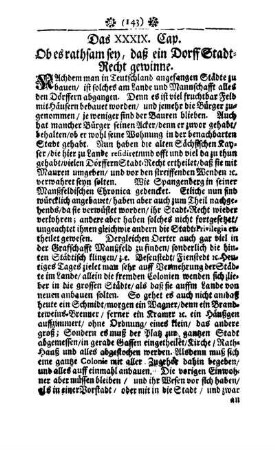 Das XXXIX. Cap. Ob es rathsam sey, daß ein Dorff Stadt-Recht gewinne