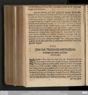 VIII. Von den Reisefarten vnd kauffhandelungen zu lande/ zu Meer vnd Wasser.