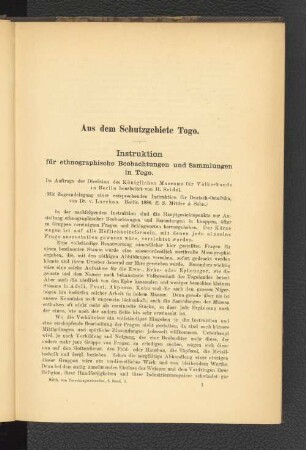 Instruktion für ethnographische Beobachtungen und Sammlungen in Togo.