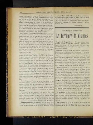 République Argentine Le Territoire de Misiones