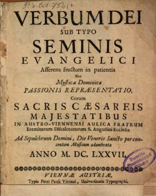 Verbum Dei sub typo Seminis evangelici afferens fructum in patientia ...
