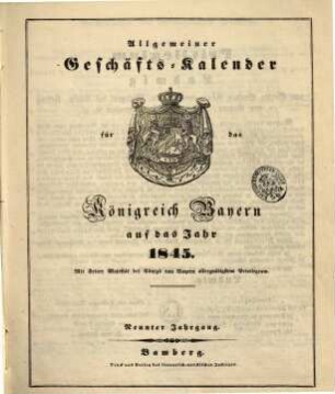 Allgemeiner Geschäfts-Kalender für das Königreich Bayern : auf das Jahr ..., 9. 1845
