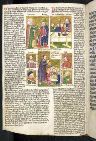(1) Antitypus: Speisung der 5000; (2) Typus: Elija und die Witwe von Zarpath; (3) Typus: Speisewunder des Elischa; Propheten-Brustbild