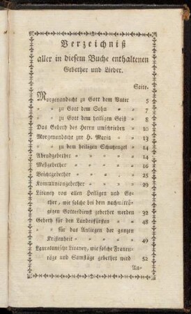 Verzeichniß aller in diesem Buche enthaltenen Gebether und Lieder.