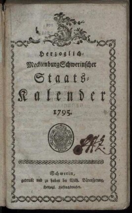 1795: Herzoglich-Mecklenburg Schwerinscher Staats-Kalender 1795.