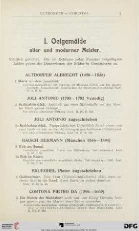 I. Oelgemälde (Nr. 1-60)
