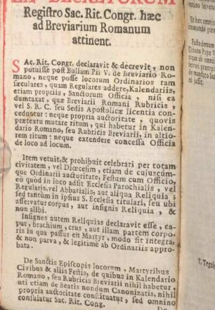 Ex Decretorum REgistro Sac. Rit. Congr. Haec ad Breviarium Romanum attinent.