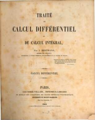 Traité de calcul différentiel et de calcul intégral, 1. Calcul différentiel