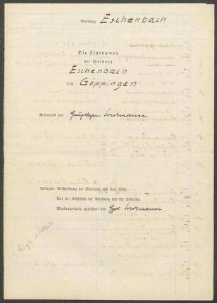 2 Fragebogen und Karte Eschenbach, OA Göppingen
