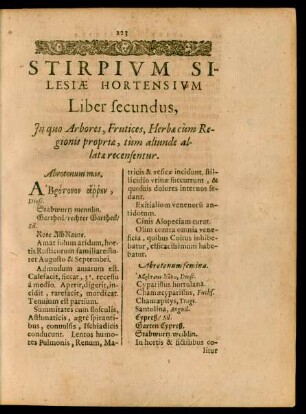 Stirpium Silesiae Hortensium Liber secundus, In quo Arbores, Frutices, Herbaecum Regionis propriae, tum aliunde allatae recensentur