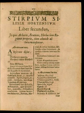 Stirpium Silesiae Hortensium Liber secundus, In quo Arbores, Frutices, Herbaecum Regionis propriae, tum aliunde allatae recensentur