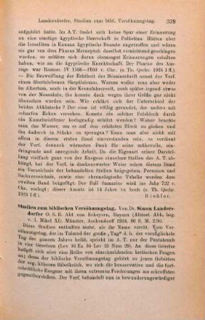339-341 [Rezension] Landersdorfer, Simon Konrad, Studien zum biblischen Versöhnungstag