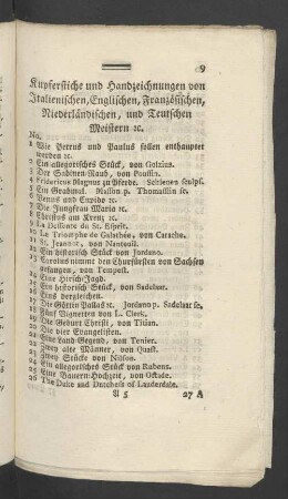 Kupferstiche und Handzeichnungen von Italienischen, Englischen, Französischen, Niederländischen, und Teutschen Meistern &c.
