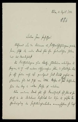 Nr. 6: Brief von Konstantin Höhlbaum an Ferdinand Frensdorff, Köln, 3.4.1883