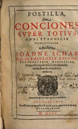 Postilla, Siue Conciones Svper Totivs Anni Evangelia Dominicalia