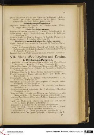 VII. Klubs, Gesellschaften und Vereine.