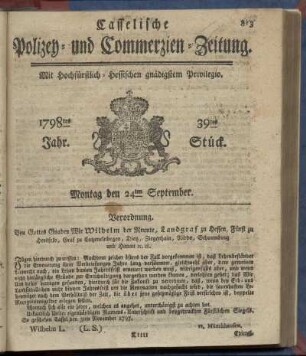39tes Stueck, Montag den 24ten September 1798
