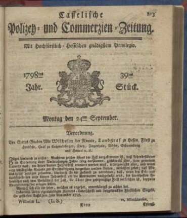 39tes Stueck, Montag den 24ten September 1798
