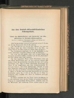 Ueber die Heilmethoden und Heilmittel der Eingeborenen in Deutsch-Südwestafrika.
