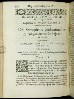 Disputatio [...] decima octava. De Semiplenis probationibus & Allegationibus seu disputationibus.