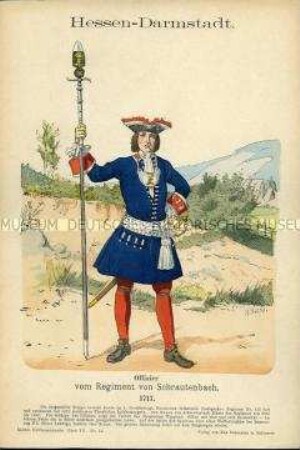 Uniformdarstellung, Offizier des Infanterie-Regiments "von Schrautenbach", Landgrafschaft Hessen-Darmstadt, 1717.