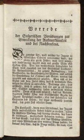Vorrede der Sulzerischen Vorübungen zur Erweckung der Aufmerksamkeit und des Nachdenkens.