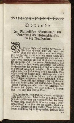 Vorrede der Sulzerischen Vorübungen zur Erweckung der Aufmerksamkeit und des Nachdenkens.